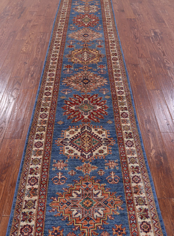 2' 9" X 13' 4" Super Kazak Handmade Wool Runner Rug - Q12997