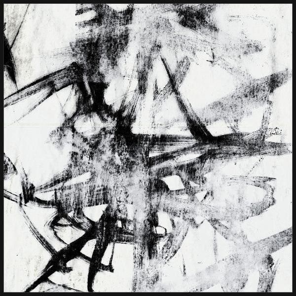 "Monotype Scribble II" Floater Framed Painting Print on Canvas, 32"x32"