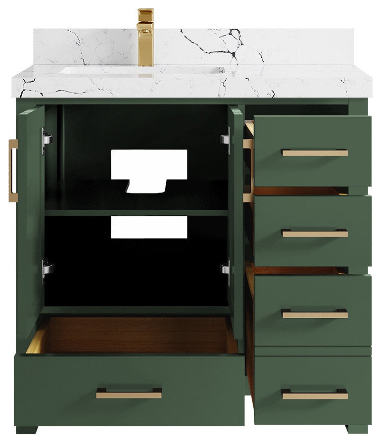 Malibu 36 Left Offset Bath Vanity in Lafayette Green 2" Viola Night