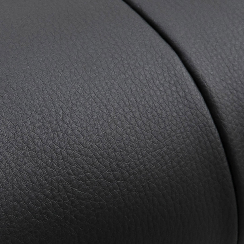 Button Tufted Swivel PU Leather Papasan Chair, Black