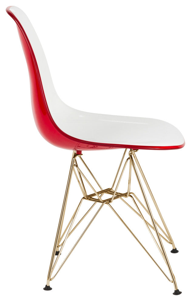 LeisureMod Cresco Molded 2-Tone Eiffel Side Chair With Gold Base Set of 2 White