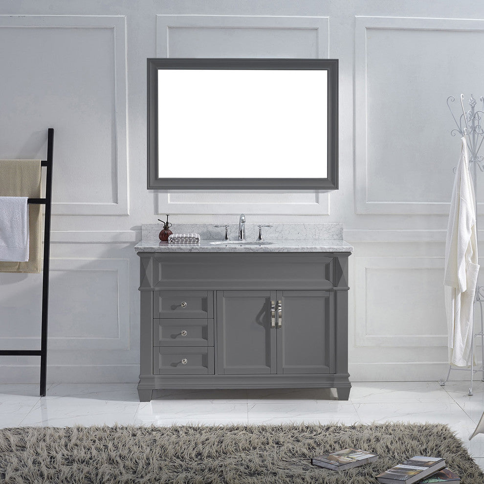 Victoria Single Bathroom Vanity Set, Gray With Marble Top and Round Sink, 48"