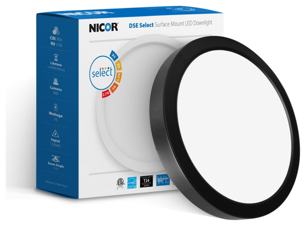 DSE 8" Black Round Selectable LED Surface Mount Downlight