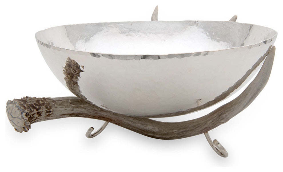 Bowl With Antler Stand, Silver, 12"