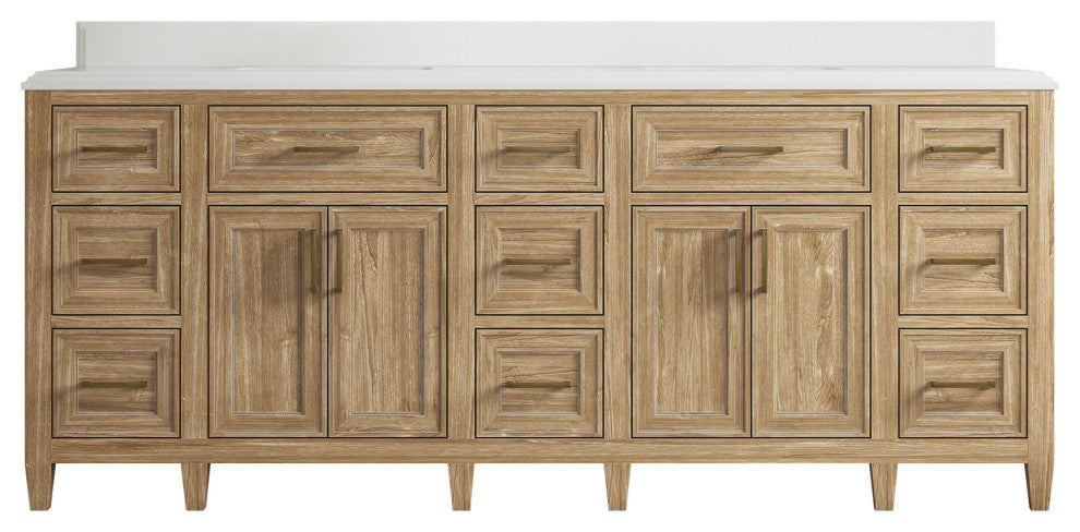 Santa Monica 84 Double Sink Bath Vanity in Whitewashed Teak 1.5" White Quartz