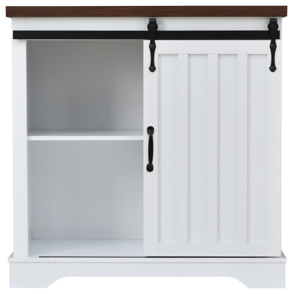 Freestanding Storage Cabinet in White, Sliding Barn Door