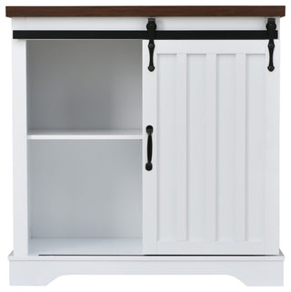 Freestanding Storage Cabinet in White, Sliding Barn Door