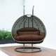 2 Person Beige Wicker Double Hanging Egg Swing Chair, Brown