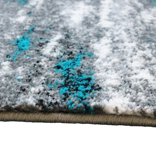 Marian Collection Distressed Olefin Area Rug with Jute Backing, Turquoise, 2' X 7'