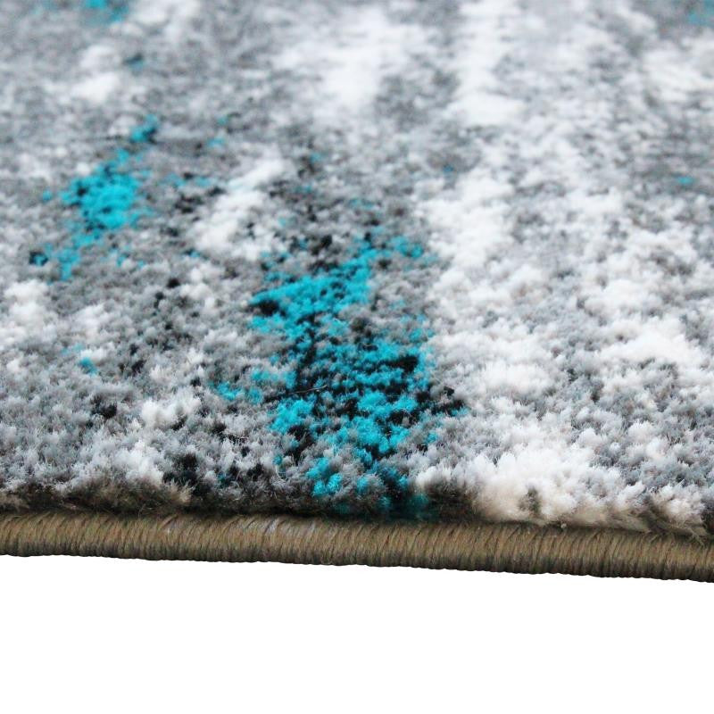 Marian Collection Distressed Olefin Area Rug with Jute Backing, Turquoise, 2' X 7'