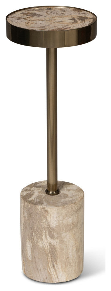 Relique Tabitha Drink Table, Brass  Frame Natural Light Top