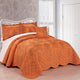Damask Embroidered Quilted 4 Piece Bed Spread Sets, Nectarine, King