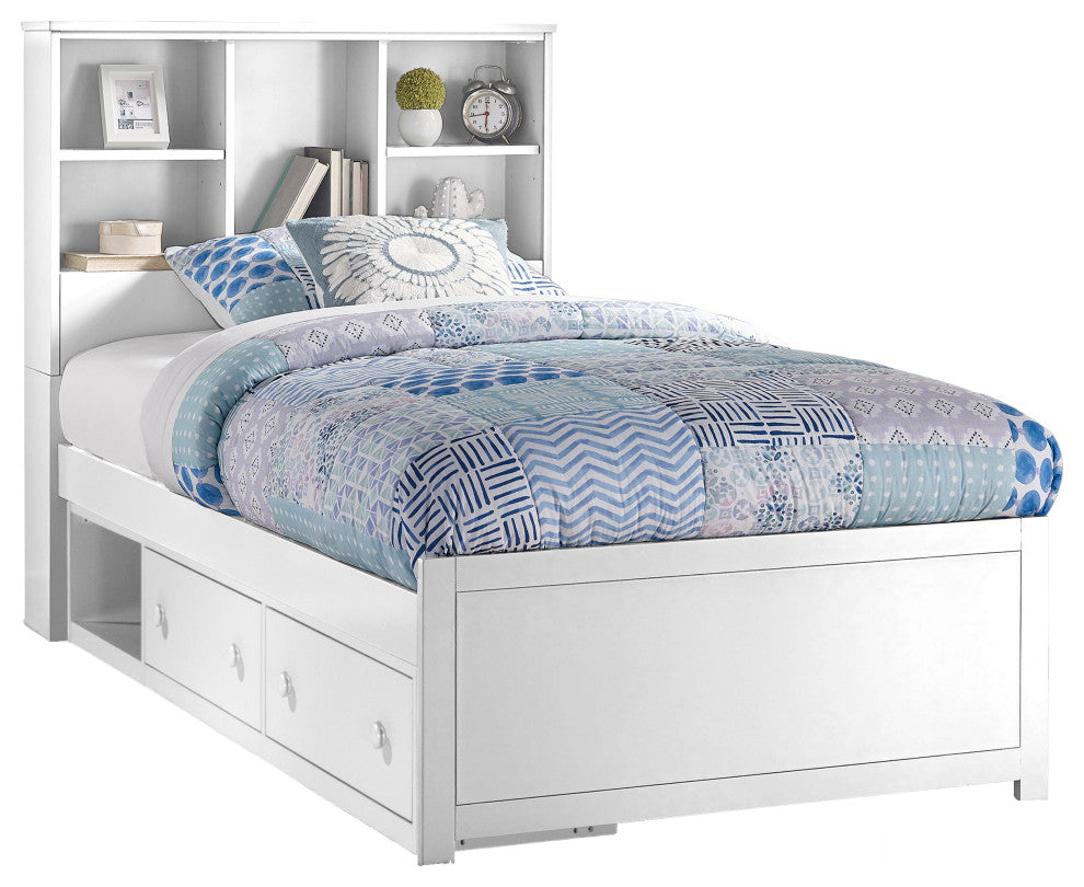 Hillsdale Caspian Twin Bookcase Bed, White, Bookcase Bed With Storage, White