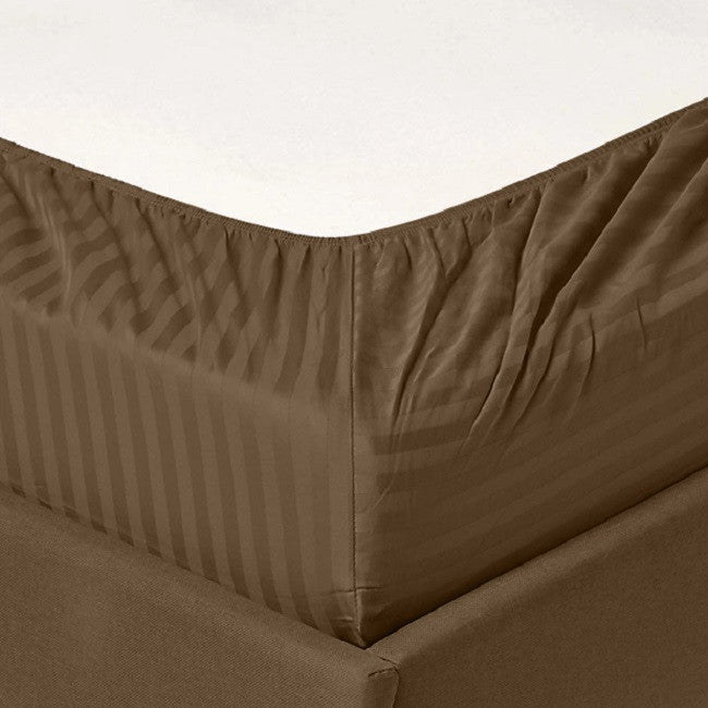 600 Thread Count 100% Cotton Stripe Sheet Set, Brown, Twin