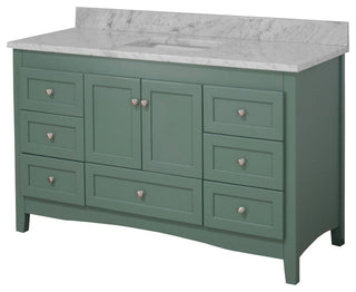 Abbey 60" Bath Vanity, Base: Sage Green, Top: Carrara Marble, Single Vanity