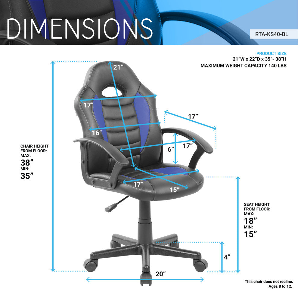 Techni Mobili Kid''s Gaming and Student Racer Chair With Wheels, Blue