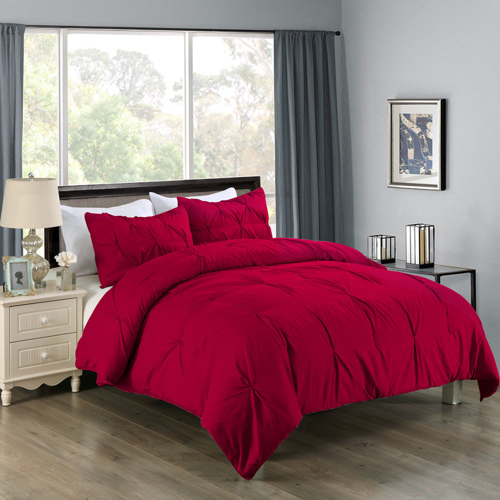 Lotus Home Pintuck Comforter Mini Set, Water/Stain Resistance, King, Red