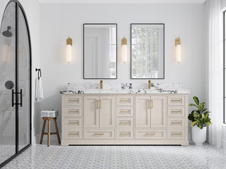 Boston 84" Double Sink Bath Vanity in Fine Grain 2" Viola Night