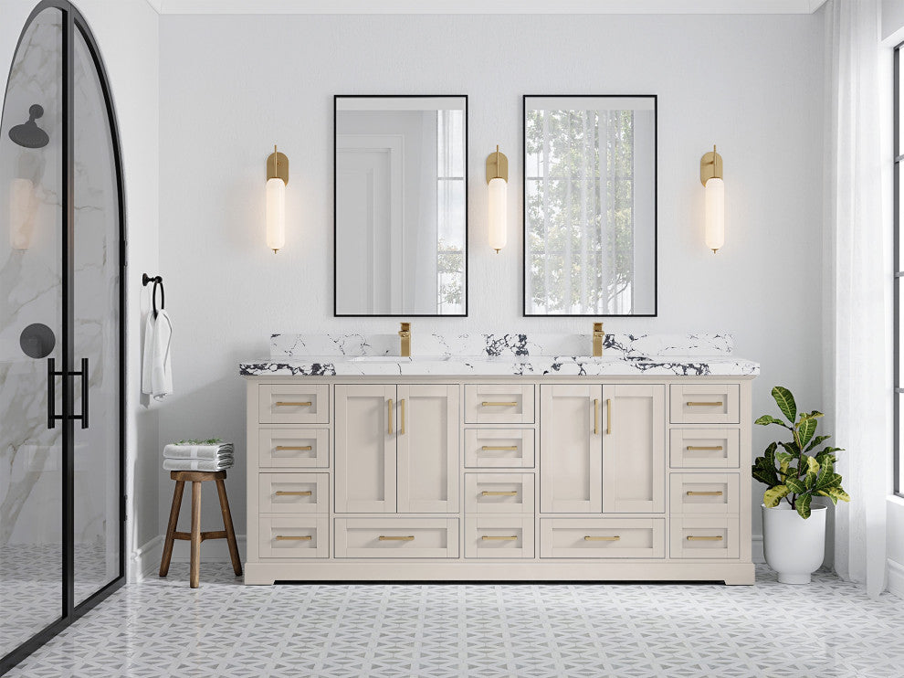 Boston 84" Double Sink Bath Vanity in Fine Grain 2" Viola Night