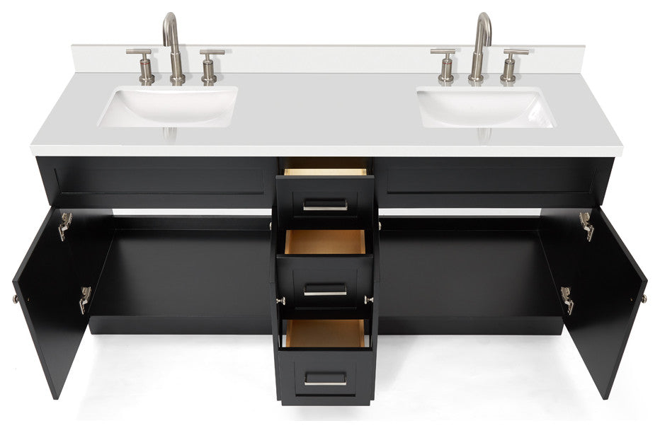 ARIEL Hamlet 73" Double Bath Vanity in Black With White Quartz Top