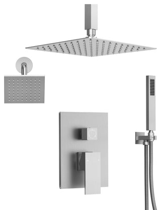 Dual Heads 3-Functions Shower System with Pressure Balancing Rough-In Valve, Brushed Nickel
