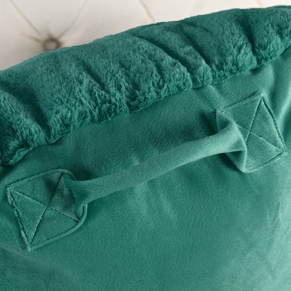 Fox Faux Fur Bedrest, Needs Assembly, Teal Green, 20"x18"x17"