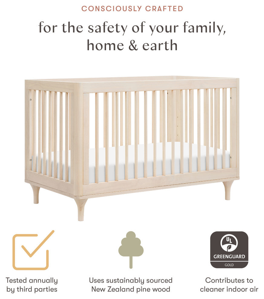 Lolly 3-in-1 Convertible Crib With Toddler Bed Conversion Kit, Washed Natural