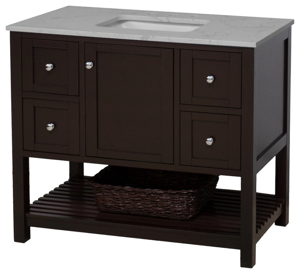 Lakeshore 42" Bathroom Vanity, Chocolate, Engineered Carrara