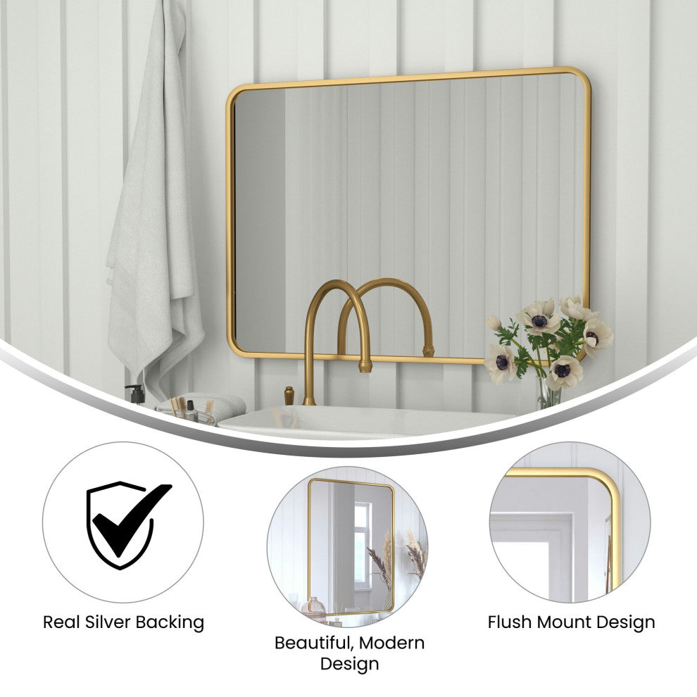 Jada Decorative Wall Mirror with Rounded Corners, Matte Gold, 40" X 30"