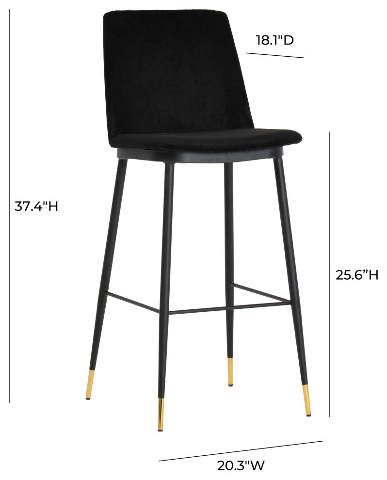Evora Black Velvet Counter Stool (Set of 2) - Black