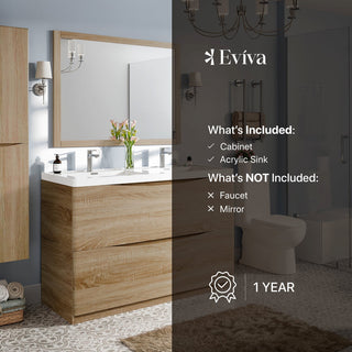 Eviva Smiley 48" White Oak Double Sink Bathroom Vanity, White Integrated Top