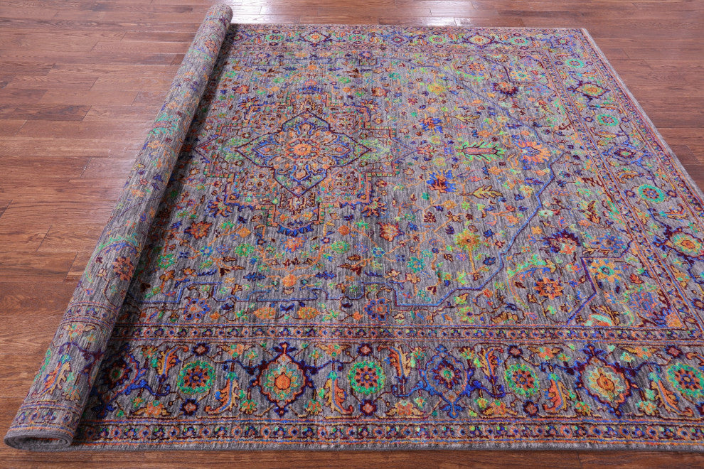 7' 11" X 10' 2" Wool & Silk Handmade Persian Heriz Serapi Rug - Q15575