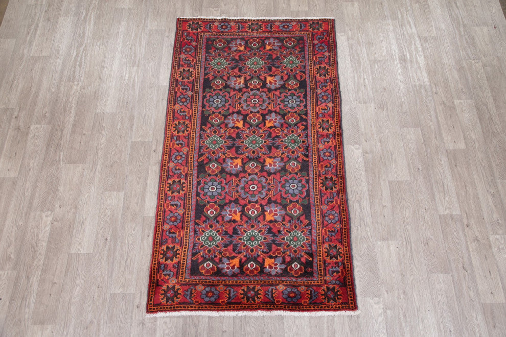 Consigned, Oriental Traditional Persian Vintage Area Rug Handmade, Black, 4x7