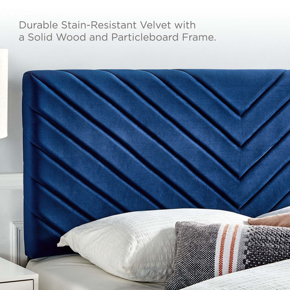 Roxanne Performance Velvet Full Platform Bed, Navy
