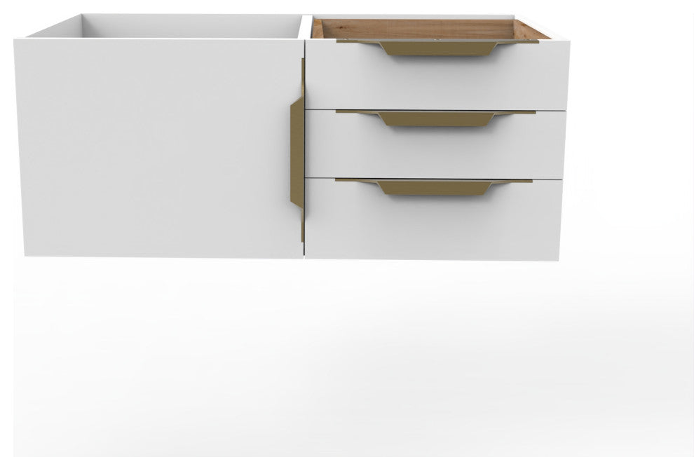 CastelloUSA Alpine 36" Wall Mounted Vanity, Base Only, White, Gold Handles