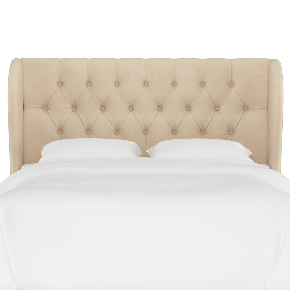 Bradwell Tufted Wingback Headboard, Velvet Pearl, Queen
