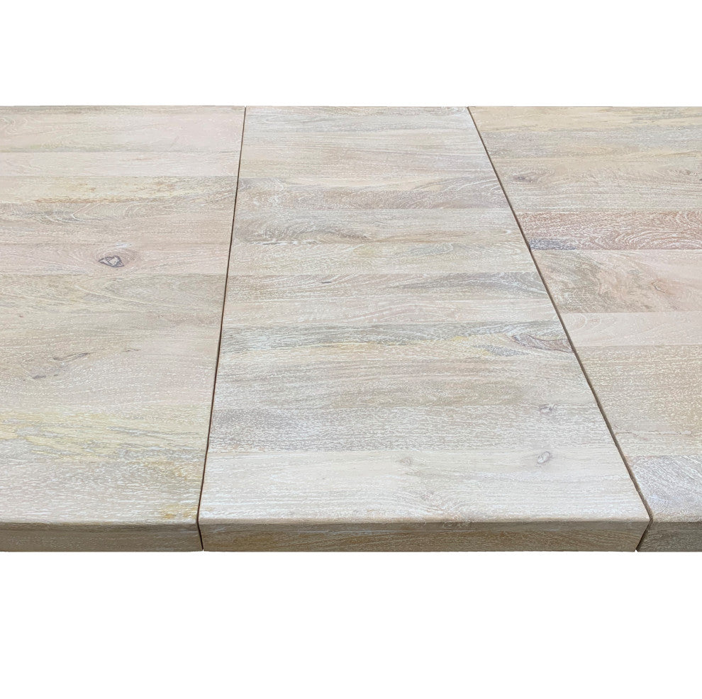 Benedict Extension Dining Table in Mango Solid Wood with White Wash Finish