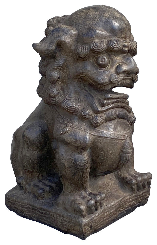 Chinese Distressed Brown Rough Marks Fengshui Foo Dog Lion Figure Hcs7364
