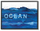 Minimal Ocean Blue Paint Splash Oversized Framed Giclee Texturized Art, 16"x20"