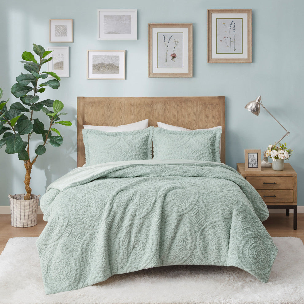 Madison Park Arya Medallion Faux Fur Plush Comforter Mini Set