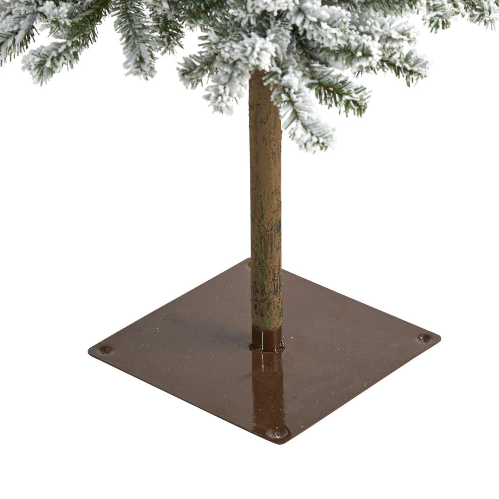 6' Flocked Alpine Christmas Faux Tree With 200 Lights and 580 Bendable Branches