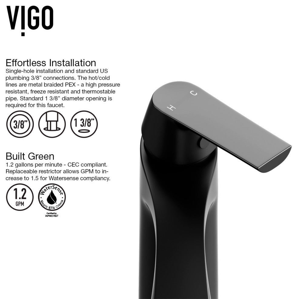 VIGO Linus 12" H Single Handle Single Hole Bathroom Vessel Faucet, Matte Black