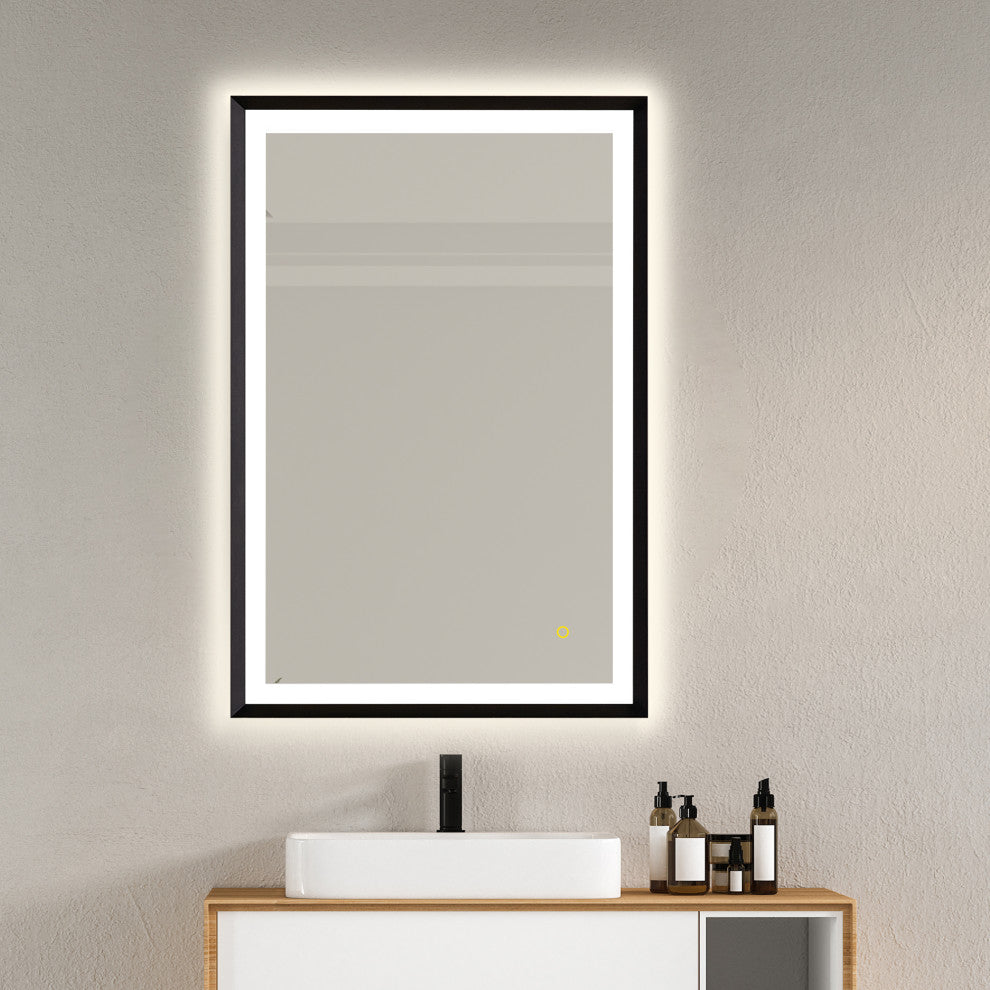 Apollo Anti-Fog Dimmable Vanity, LED Lighted Wall Mirror, Matte Black, 24"