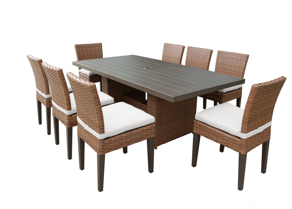 Laguna Rectangular Patio Dining Table With 8 No Arm Chairs Sail White