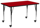 Mobile 30''W x 72''L Rectangular Red Thermal Laminate Table - Adjustable Legs