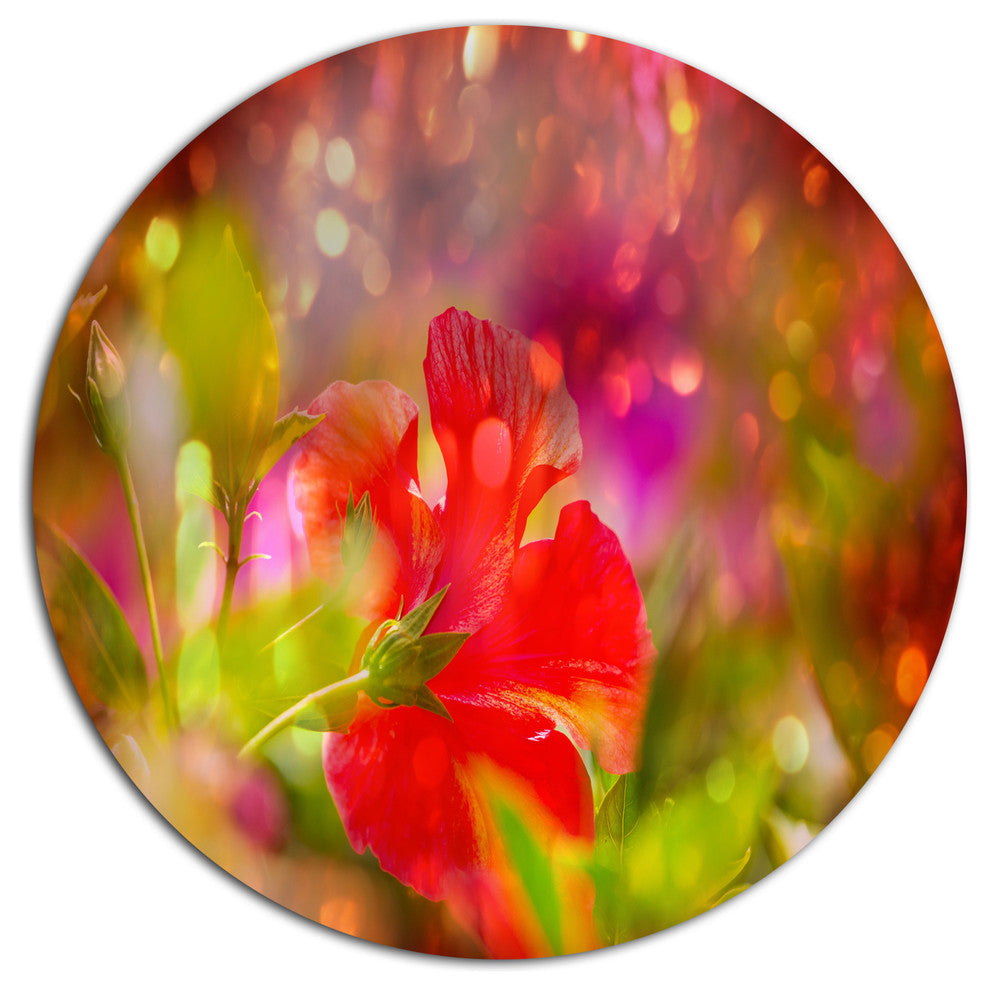Beautiful Red Rural Summer Flowers, Floral Round Metal Wall Art, 11"