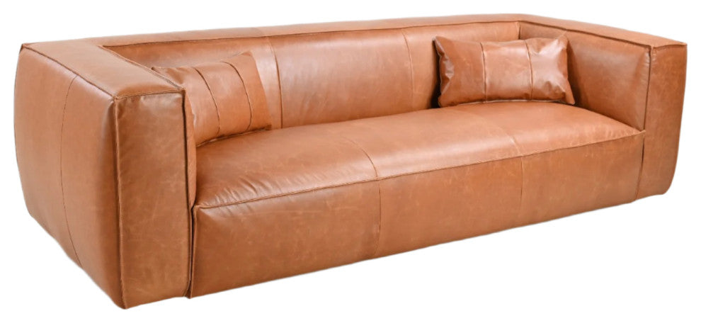 Genavive Top Grain Leather Sofa - Tan