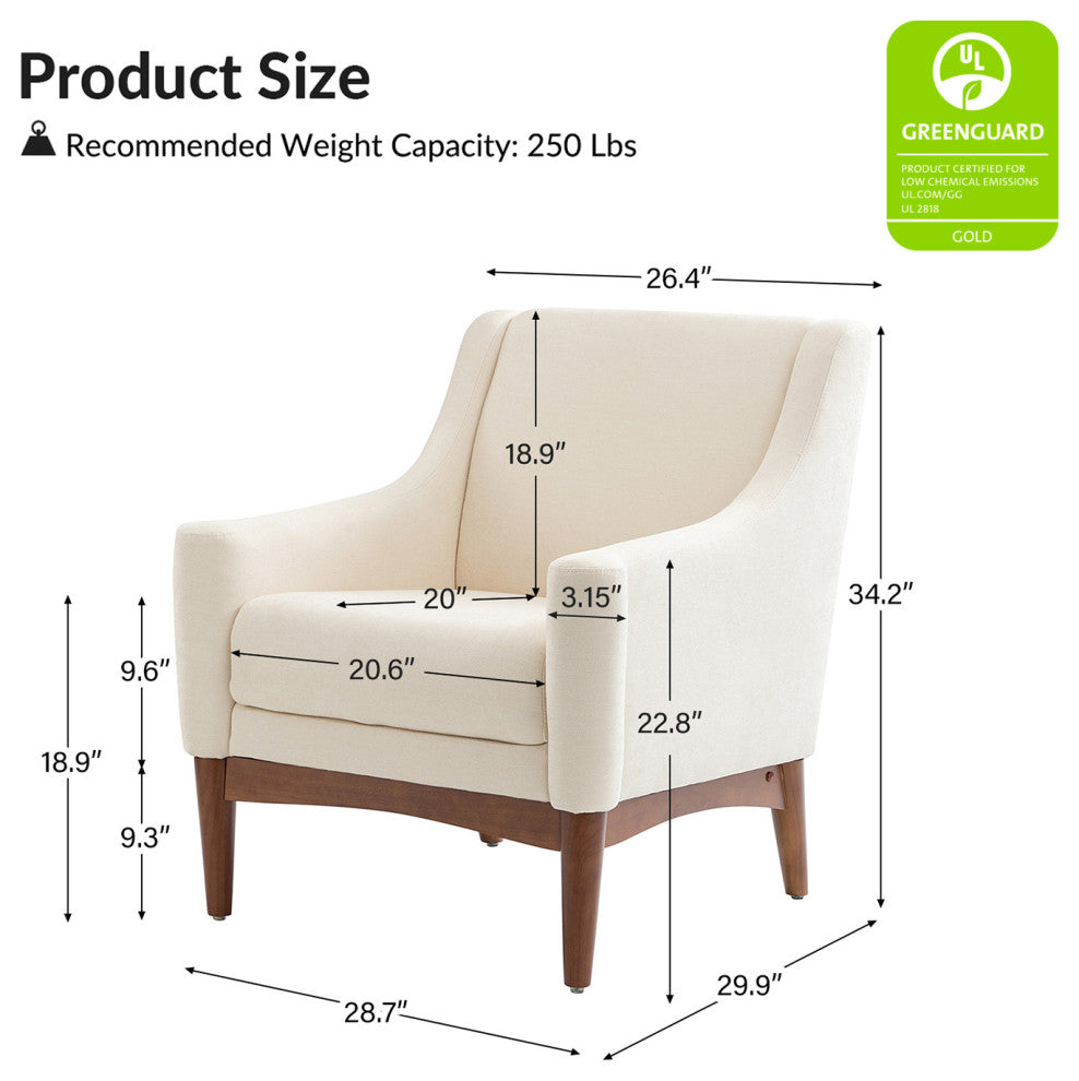 34.2" Comfy Living Room Armchair With Sloped Arms, Ivory