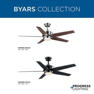 Byars 54" 5-Blade LED Indoor Matte Black Ceiling Fan, Light Kit Opal Shade