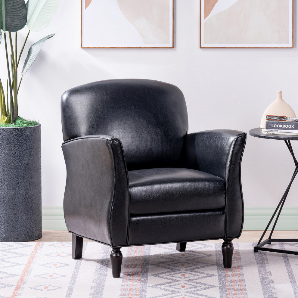 Faux Leather/Fabric Armchair with Wood Legs, Black, 26'' X 30''